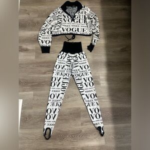 Akira Letter Print Long Sleeve Top High Waist Basic Pants Fashion Two Piece Set